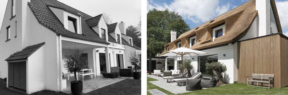 Photo avant-après de la restructuration complète d'une villa par un architecte d'intérieur à Quimper